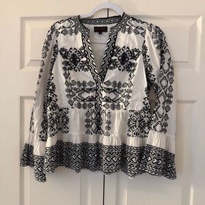 Hale Bob Imani tiered blouse Top in black and white size small bell sleeve boho